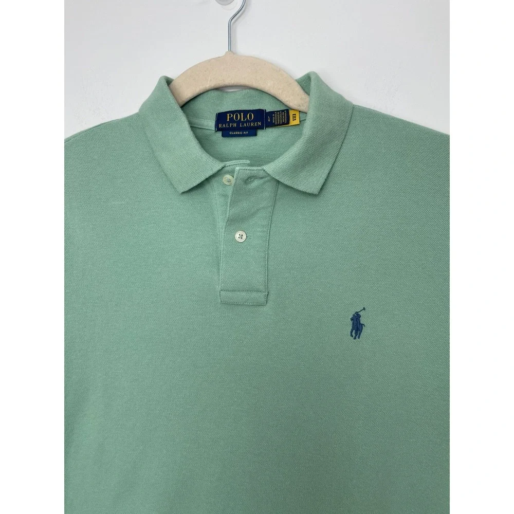 Polo Ralph Lauren Mens Large Classic Fit Pique Polo Shirt Light Green Pony Logo